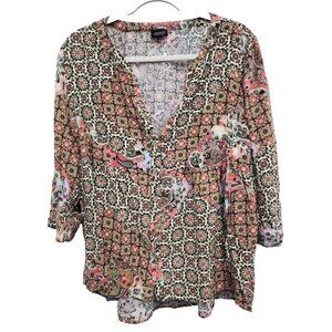 Jones & Co Womens Y2K BOHO Babydoll Top Size 1X Floral 3/4 Sleeve Cottagecore